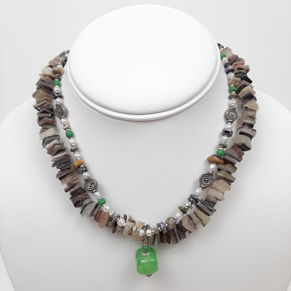 Natural Stone Rock Necklaces Brown Green Lot of 2